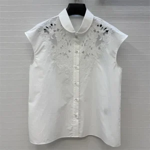 Women's shirt New single breasted slim fit sleeveless top for summer 2026 Embroidered hollowed out pure cotton Women's blouse - AliExpress Shirts & Blouses