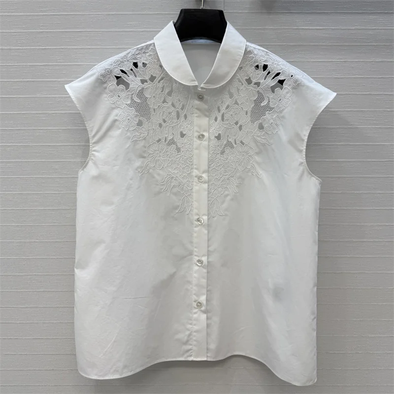 Women's shirt New single breasted slim fit sleeveless top for summer 2026 Embroidered hollowed out pure cotton Women's blouse - AliExpress Shirts & Blouses