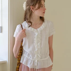 SimpleRetro Summer White Cotton Shirt Women's Short Sleeve Lace Collar Breathable Comfortable French Style Fashion Ladies' Shirt - AliExpress Shirts & Blouses