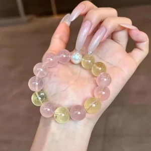 [Monet Garden] Natural 14mm Large Millimeter Powder Crystal Lemon Crystal Bracelet Natural Crystal Bracelet Women's Premium - AliExpress New Headwear