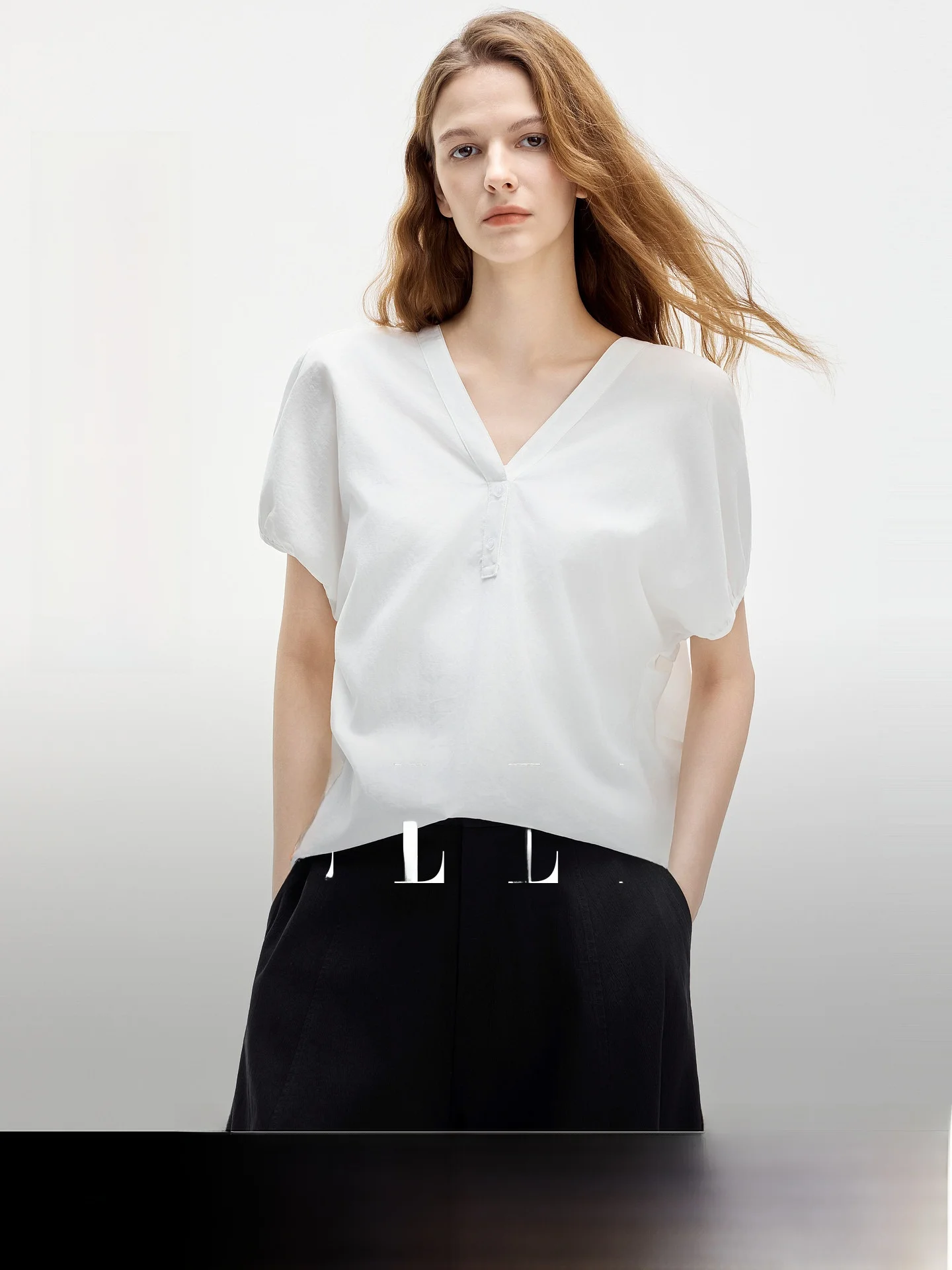 Elle Women's White Texture Linen V-neck Shirt Batwing Sleeve Casual Style Summer New Arrival Elegant Feel Commute Fashion - AliExpress Shirts & Blouses