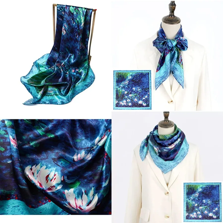 ANDANTINO 100% Mulberry Silk Scarf -Women 35" Square Hair Wraps-Gift Packed - AliExpress New Headwear