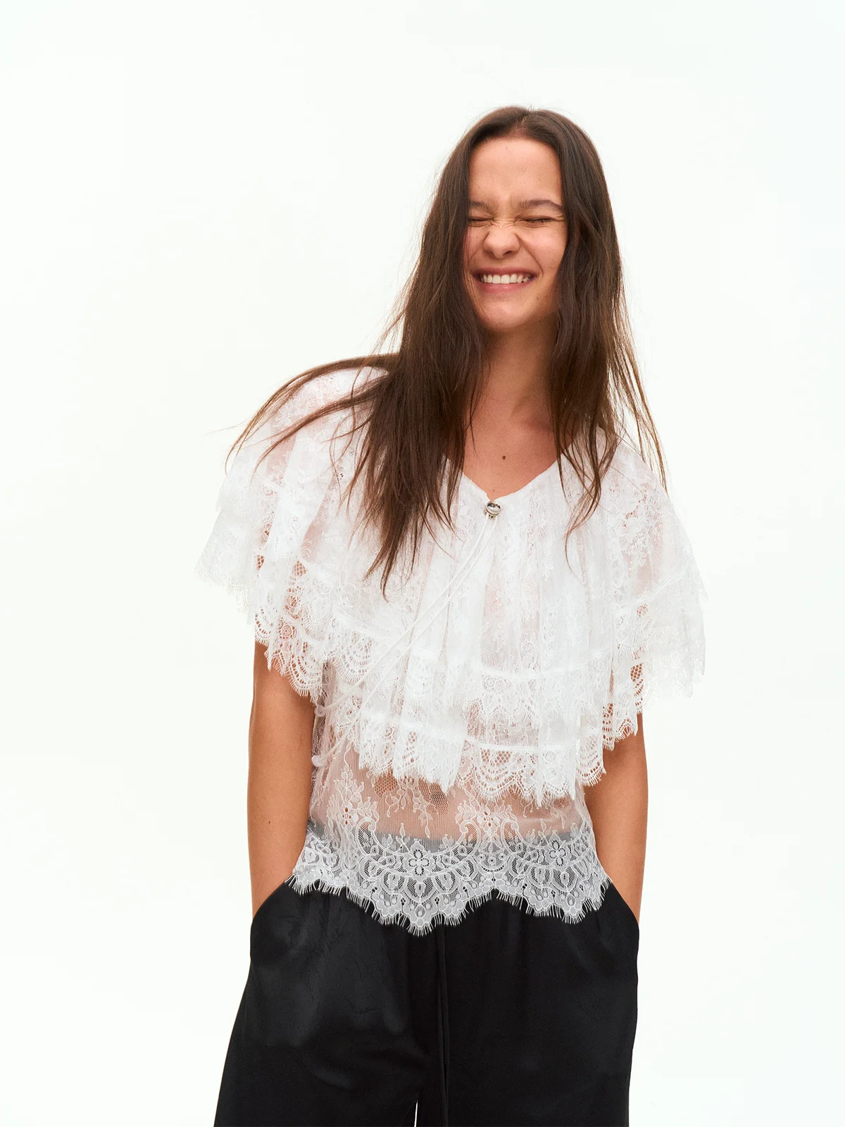a Kind Ego Summer 2026 New Design Sensation Women's Lace Sleeveless Top Rosebud Hem Casual Style V-neck Breathable Skin-friendly - AliExpress Shirts & Blouses