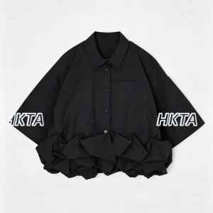 Japanese Pleated Lapel Loose Personality Three Dimensional Pocket Short Sleeve Shirt Summer Commute Short Top Black Blusas Women - AliExpress Shirts & Blouses