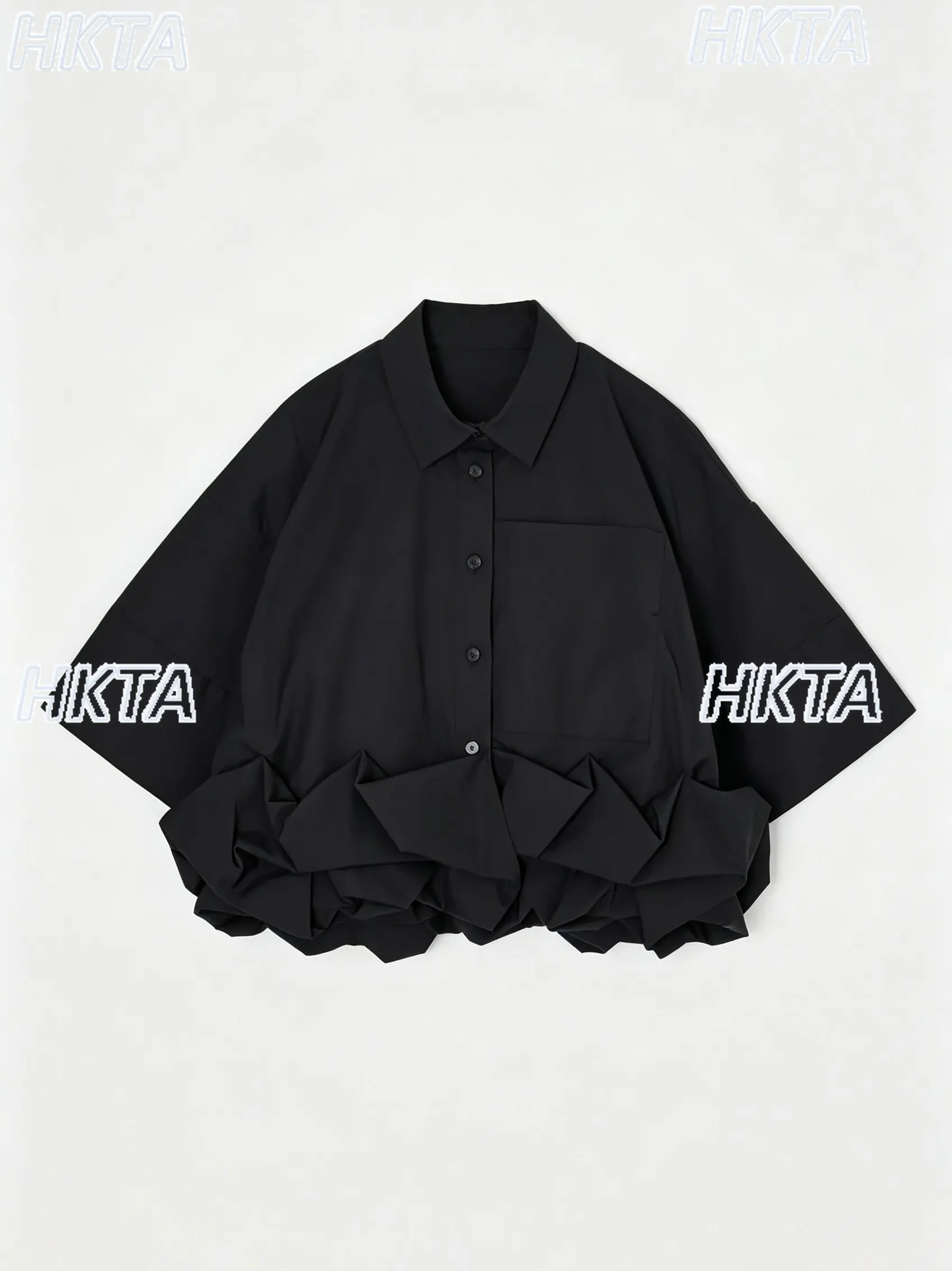 Japanese Pleated Lapel Loose Personality Three Dimensional Pocket Short Sleeve Shirt Summer Commute Short Top Black Blusas Women - AliExpress Shirts & Blouses