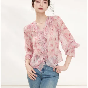 Romantic Floral Silk Shirt Women's Design Sensation Anti-Aging  Silk Top French Style Loose Fit Button Detail Long Sl... - AliExpress Shirts & Blouses