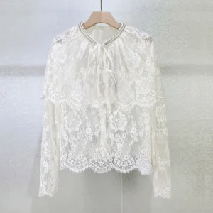 Women's Early Autumn Nail Bead Hollow-out Cape Style Lace Shirt - AliExpress Shirts & Blouses
