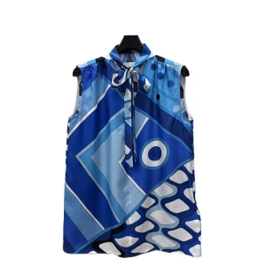 Summer Fashion Outdoors Geometric Pattern Print Loose Casual Blouses Women's Bow Tie Sleeveless Straight Barrel Pullover Shirt - AliExpress Shirts & Blouses