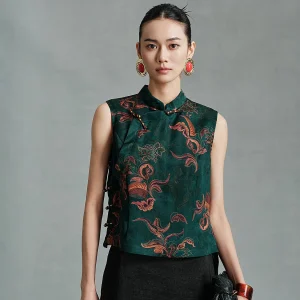 Annibycn New Chinese Style Silk Shangyi Women Summer National Windraised Flower Collar Sleeveless Small Shirt Asymmetrical - AliExpress Shirts & Blouses