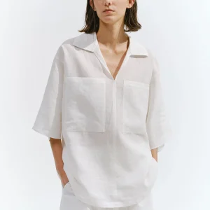 REWEAR Women's Linen Shirt Loose Short Sleeve Natural Texture Big Pocket Top Summer 2026 Minimalist Style China Made - AliExpress Shirts & Blouses