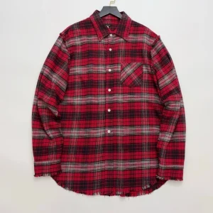 Loose Retro Distressed Raw Edge Red and Black Plaid Shirt for Women - AliExpress Shirts & Blouses