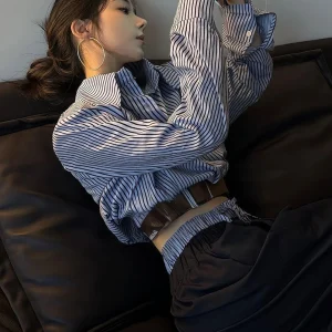 Rixo Women's Comfortable Slim Fit Long Sleeve Striped Shirt Casual Design Autumn High-End Feel Top French Style Other - AliExpress Shirts & Blouses