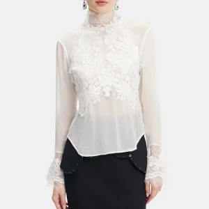 Women's lace-trimmed blouse, fashionable and elegant shirt, sexy semi-transparent shirt, high quality, 2025, summer, new style - AliExpress Shirts & Blouses
