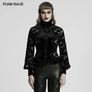 PUNK RAVE Women's Retro Embroidered Luxurious Textured Hollow Flower Velvet Shirt Adjustable Drawstring Exquisite Tops - AliExpress Shirts & Blouses