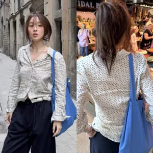 Fletta Casual Floral Print Long Sleeve Shirt Women's Slim Fit Turn-down Collar Comfortable Cotton Moisture-wicking Commute Wear - AliExpress Shirts & Blouses