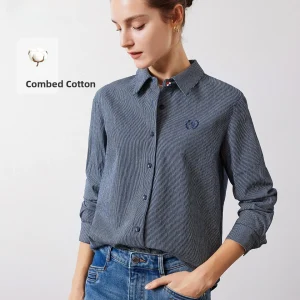 Navigare Blue Striped Long Sleeve Shirt Women's Fashionable Versatile Top Casual Style Polyester Cotton Blend Button Closure - AliExpress Shirts & Blouses
