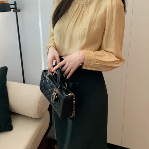 DAJO'S Red Label iny Pearl Chain Detachable Easan Acetate Texture Women's irt Gentle Sle Skin-friendly Breathable - AliExpress Shirts & Blouses