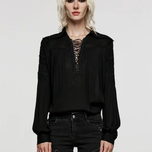 PUNKRAVE Gothic Style Women's Black Long Sleeve Shirt Deep V Neck Cross Collar Loose Fit Fashionable Autumn New Arrival - AliExpress Shirts & Blouses