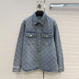 New Fashion Blue Denim Shirt Women Embroidery Argyle Pattern Lapel Long Sleeve Pockets Single Breasted Loose Vintage Chic Blouse - AliExpress Shirts & Blouses