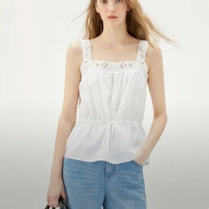 Elle White Rylee Embroidered Strap Shirt Women's Summer New Daisy Unique Embroidery Blouse Commute Style Sleeveless Square Co... - AliExpress Shirts & Blouses