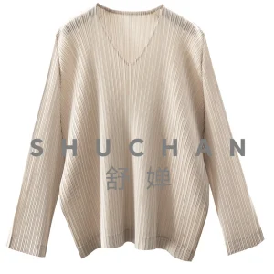 Loose Blouse Women Design Model Miyake Craft Pleated V-neck Shirt Women's 29L8 Blusa Feminina - AliExpress Shirts & Blouses