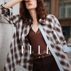 Elle Retro Plaid Cotton Shirt Women's Loose Casual Fashionable Long Sleeve Button up Shirt Commute Style Simple Design - AliExpress Shirts & Blouses