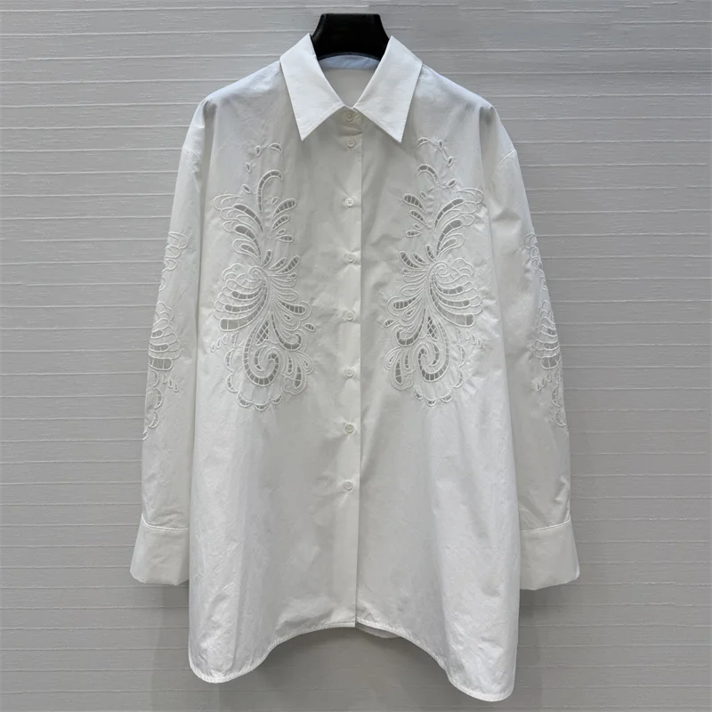 Women's shirt Spring 2026 new single breasted slim fit lapel long sleeved top Embroidered hollowed out cotton Women's blouse y2k - AliExpress Shirts & Blouses