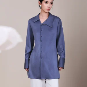 100% Mulberry Silk Shirt Women Lapel Long Sleeve Asymmetric Placket Waist Slim Blouse Luxury Elegant Office Commute Silk Top - AliExpress Shirts & Blouses