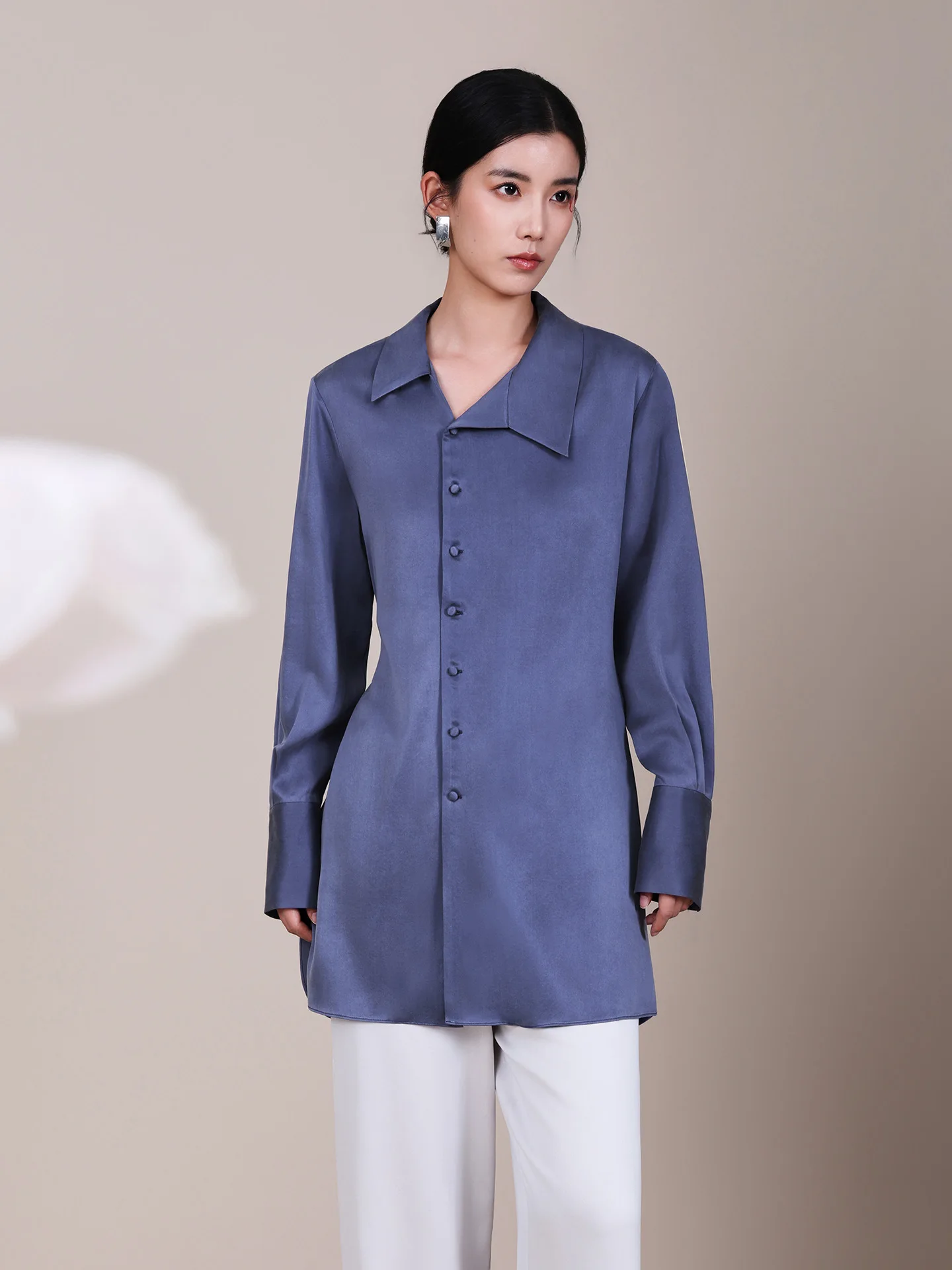 100% Mulberry Silk Shirt Women Lapel Long Sleeve Asymmetric Placket Waist Slim Blouse Luxury Elegant Office Commute Silk Top - AliExpress Shirts & Blouses