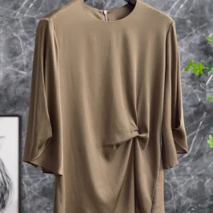 Silk Knot Short Sleeve Shirt Women's Summer Top Elegant Screaming Commute Style Pure Color round Neck Button Asymmetric - AliExpress Shirts & Blouses