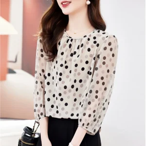 2026 Summer New Polka Dot Print Mulberry Silk Shirt for Women, Elegant Loose Fit 3/4 Sleeve Top, Casual Fashion Blouse - AliExpress Shirts & Blouses