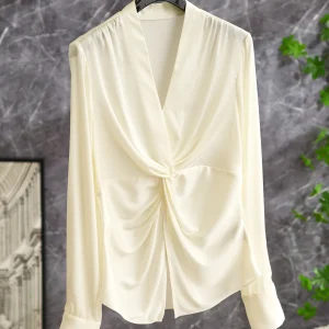 Elegant Silk Shirt Women's Long Sleeve V-Neck Waist-Cinched Twist Design Luxury Fashion High-End Customization  Silk Top - AliExpress Shirts & Blouses