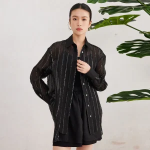 K3033W Chain decoration high-quality luxury women's clothing sequins 100% silk blouse - AliExpress Shirts & Blouses