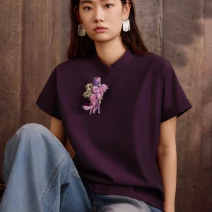 New Chinese Style Women's Shirt Short Sleeve Stand Collar Slanted Seam Cotton Silk Loose Fit Summer New Arrival YB62KC69 - AliExpress Shirts & Blouses