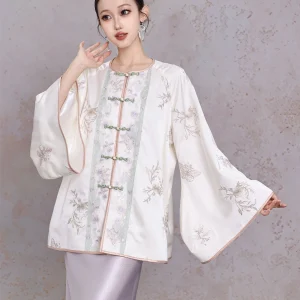 New Chinese Style Embroidered Silk Button Shirt BYLU Original Design Spring Summer Loose Fit Long Sleeve Women's Top - AliExpress Shirts & Blouses