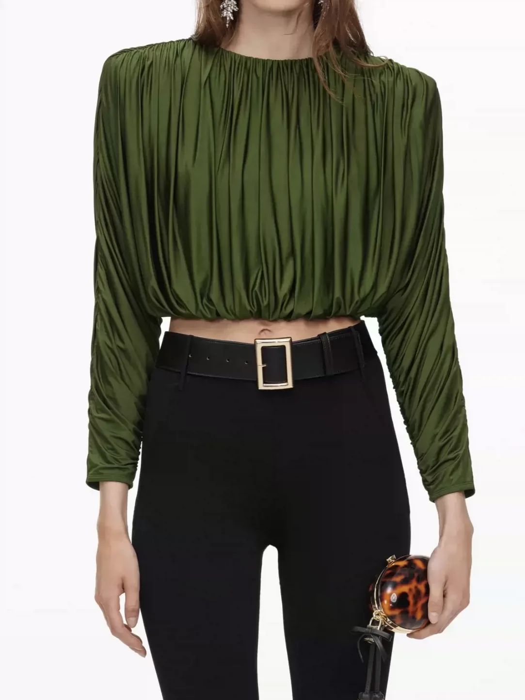2026 Women Pleated Green Shirt Long Sleeve Round Neck Fashion Casual Blouse Top - AliExpress Shirts & Blouses