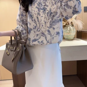 French Style Loose Fit Silk Shirt Women's Summer Top Seven-Quarter Sleeve Accordion Pleat Floral Print Breathable Comfortable - AliExpress Shirts & Blouses