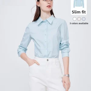 Navigare Slim Fit Long Sleeve Shirt Women's Professional Commute Spring White Cotton Nylon Blend Button up Pure Color - AliExpress Shirts & Blouses