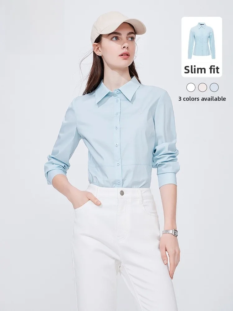Navigare Slim Fit Long Sleeve Shirt Women's Professional Commute Spring White Cotton Nylon Blend Button up Pure Color - AliExpress Shirts & Blouses