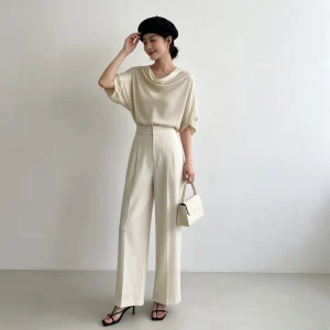 Back Tie Draped Neck Blouse Women Summer Elegant Top - AliExpress Shirts & Blouses
