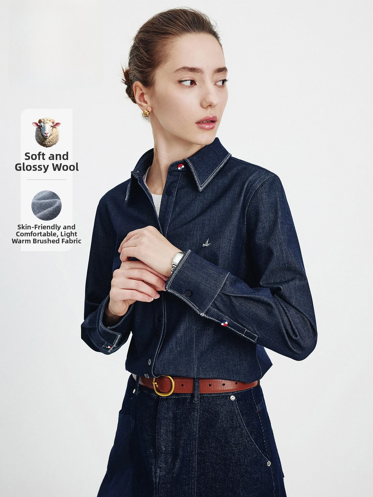 Navigare Women's Slim Fit Long Sve Floing Denim irt Spring New Sle Commute Sle Embroidered Detail Regular Length - AliExpress Shirts & Blouses