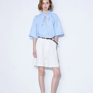 Finocci Summer Loose Fit Shirt with Bubble Sleeves And Blue White Stripes Necktie Casual Style Cotton Women's Open Cardigan - AliExpress Shirts & Blouses