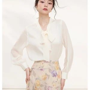 Silk Sash Shirt Women's Long Sleeve  Knot Elegant  Silk Spring Summer New Style Commute Style Loose Fit Butt... - AliExpress Shirts & Blouses