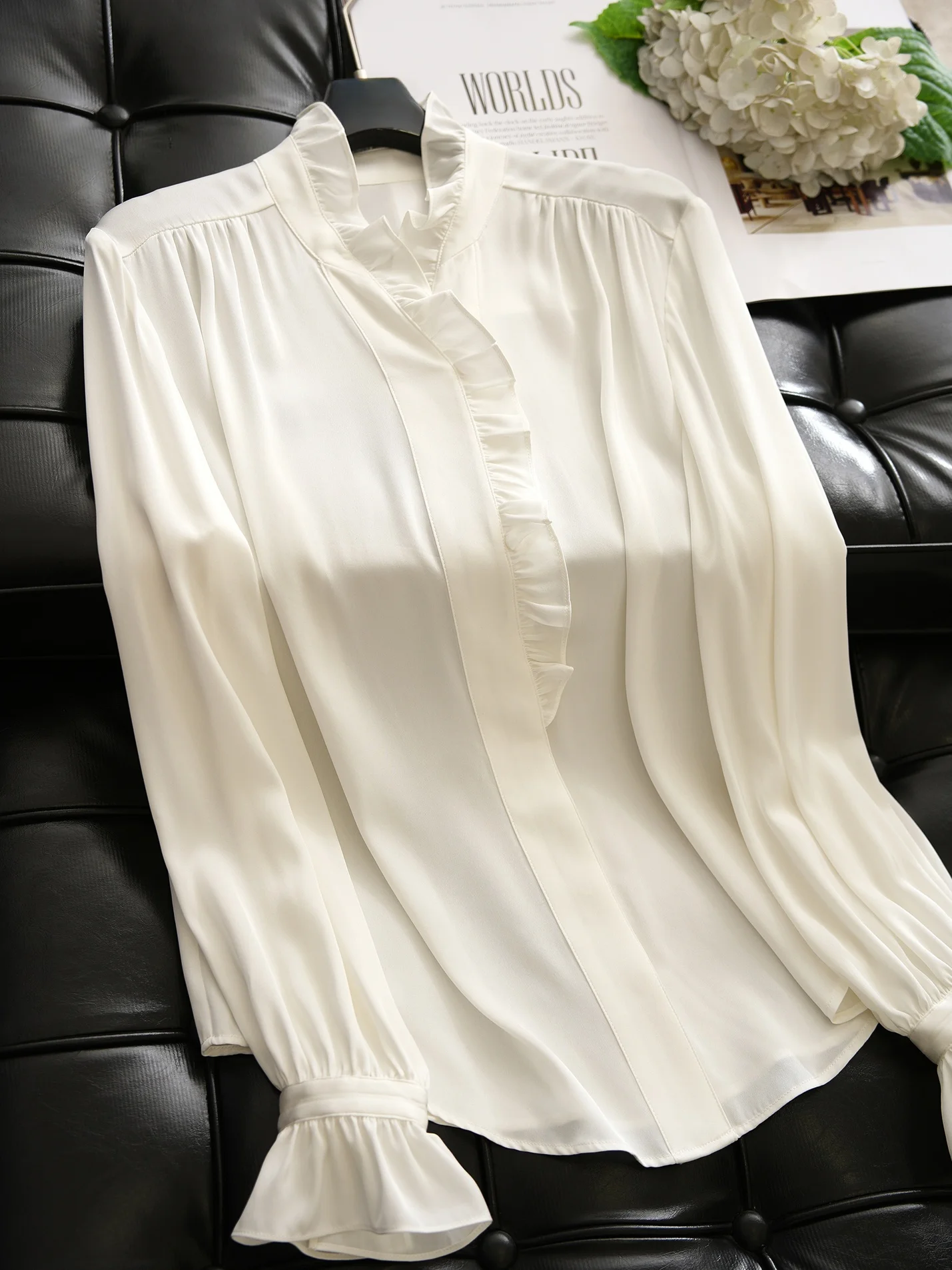 Lush Velvet Silk Shirt Women's Straight Cut Long Sleeve V-Neck Asymmetrical Hemline Earlet Decoration Breathable Spring Top - AliExpress Shirts & Blouses