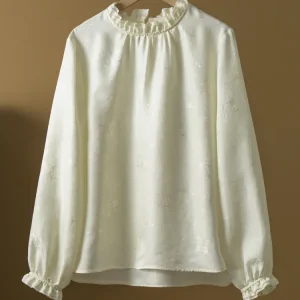 Winsleter-100%Real Silk Elegant Shirt, Lantern Sleeve Jacquard Ruffles, Women Casual Commute Loose Blouse, 2026 Autumn T68434CC - AliExpress Shirts & Blouses