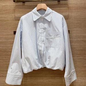 Spring 2026 Women's Loose Fit Long Sleeve Pure Cotton Shirt Fashion Vertical Stripes Shoulder Drop Style Square Collar Top - AliExpress Shirts & Blouses