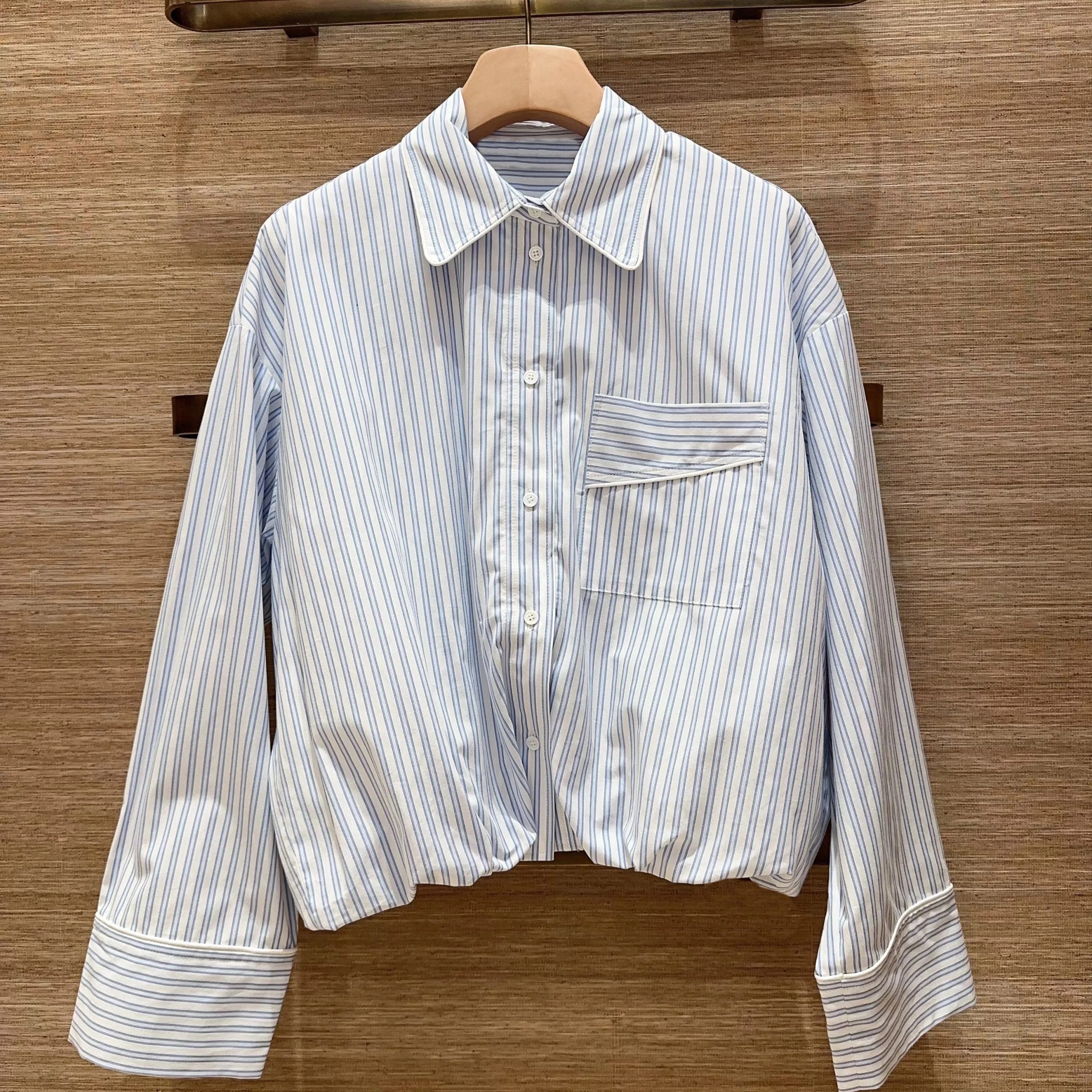 Spring 2026 Women's Loose Fit Long Sleeve Pure Cotton Shirt Fashion Vertical Stripes Shoulder Drop Style Square Collar Top - AliExpress Shirts & Blouses