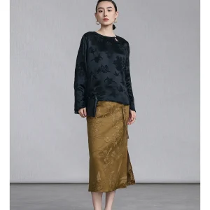 Annibycn Retro Silk Women's Shirt Embroidered Button up Floral Print Inner Wear Straight Cut Long Sleeve round Neck Top - AliExpress Shirts & Blouses