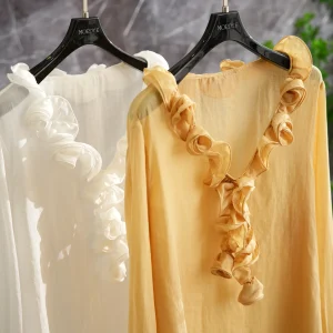 Elegant Light Shirt 100% Flax Asymmetrical Long Sleeve Stand Collar Ruffle Hem Original Design Breathable Comfortable Women's... - AliExpress Shirts & Blouses
