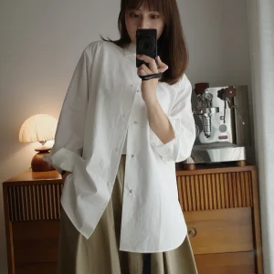 Salt Shrink Cotton Loose Women's Shirt Micro Wrinkle Texture Spring 2026 Japanese Style Breathable Long Sleeve White Shirt - AliExpress Shirts & Blouses